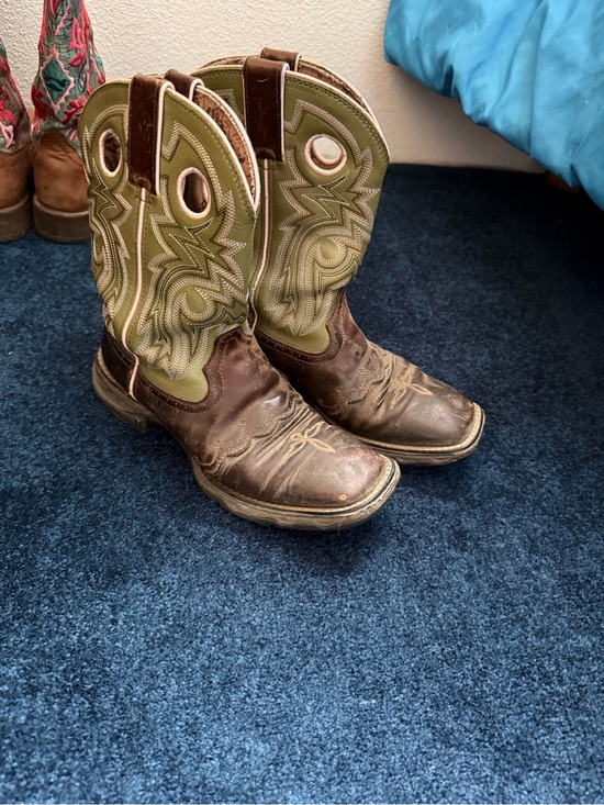 Durango Shoes - Durango Brown Leather with Olive Green Embroidered Shaft Cowboy Boots